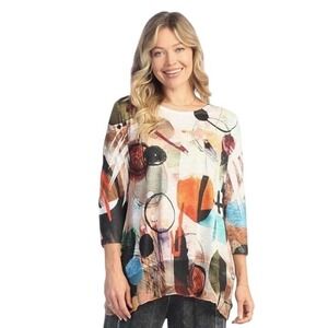 Jess & Jane XL TOSCANA Abstract Print Long Sleeve Top Artsy Tunic Blouse XL